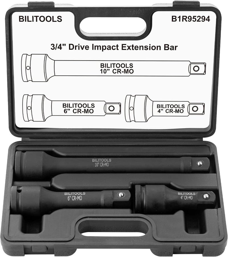 BILITOOLS 3/4" Drive Impact Extension Set 4", 6", 10" CR-MO Steel Socket Ratchet Wrench Extension Bar Set - Image 1